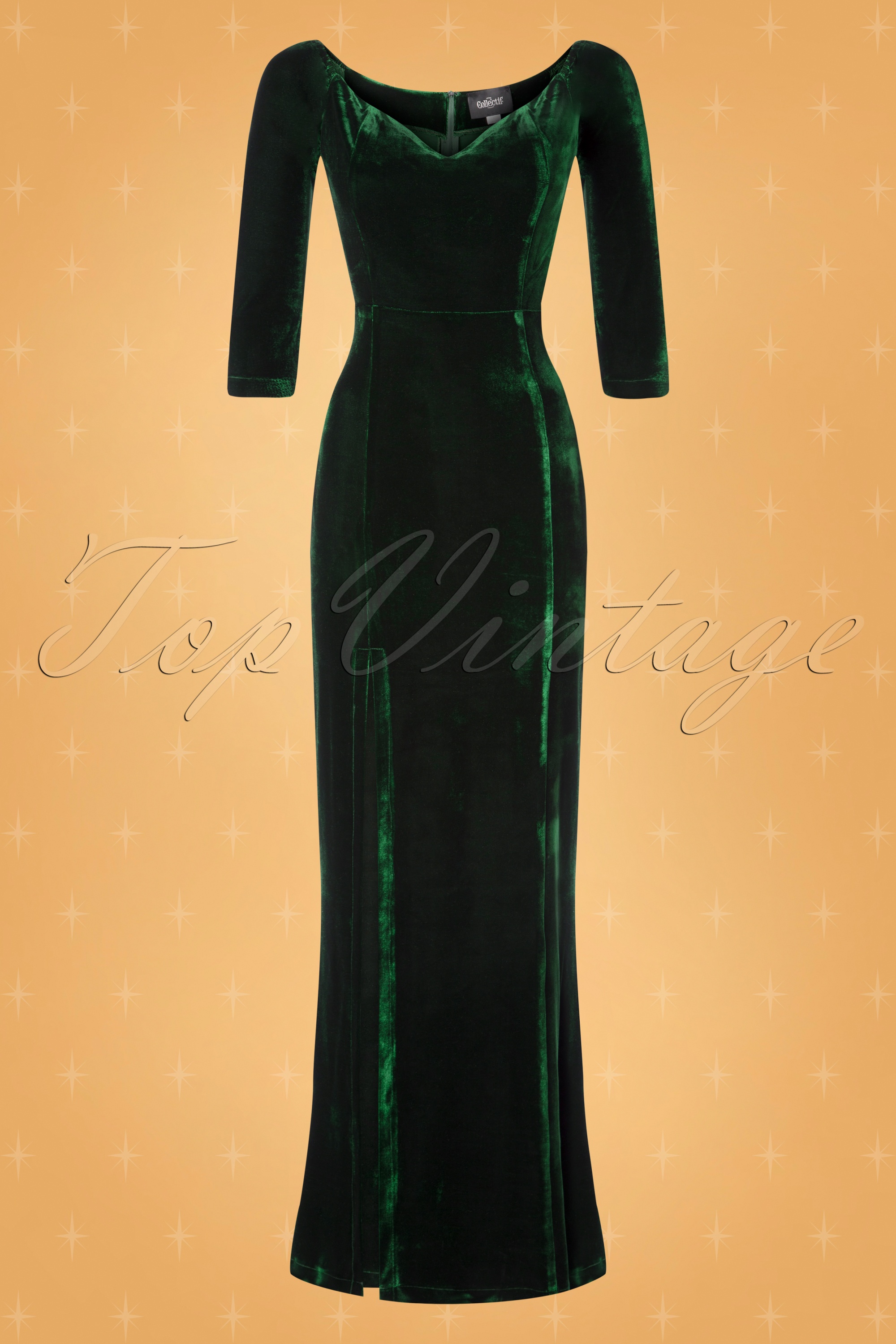 Collectif Topvintage 50s Anjelica Velvet Maxi Dress in Green Shop at Topvintage