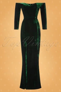 Collectif ♥ Topvintage - Anjelica Velvet Maxi Dress Années 50 en Vert 5