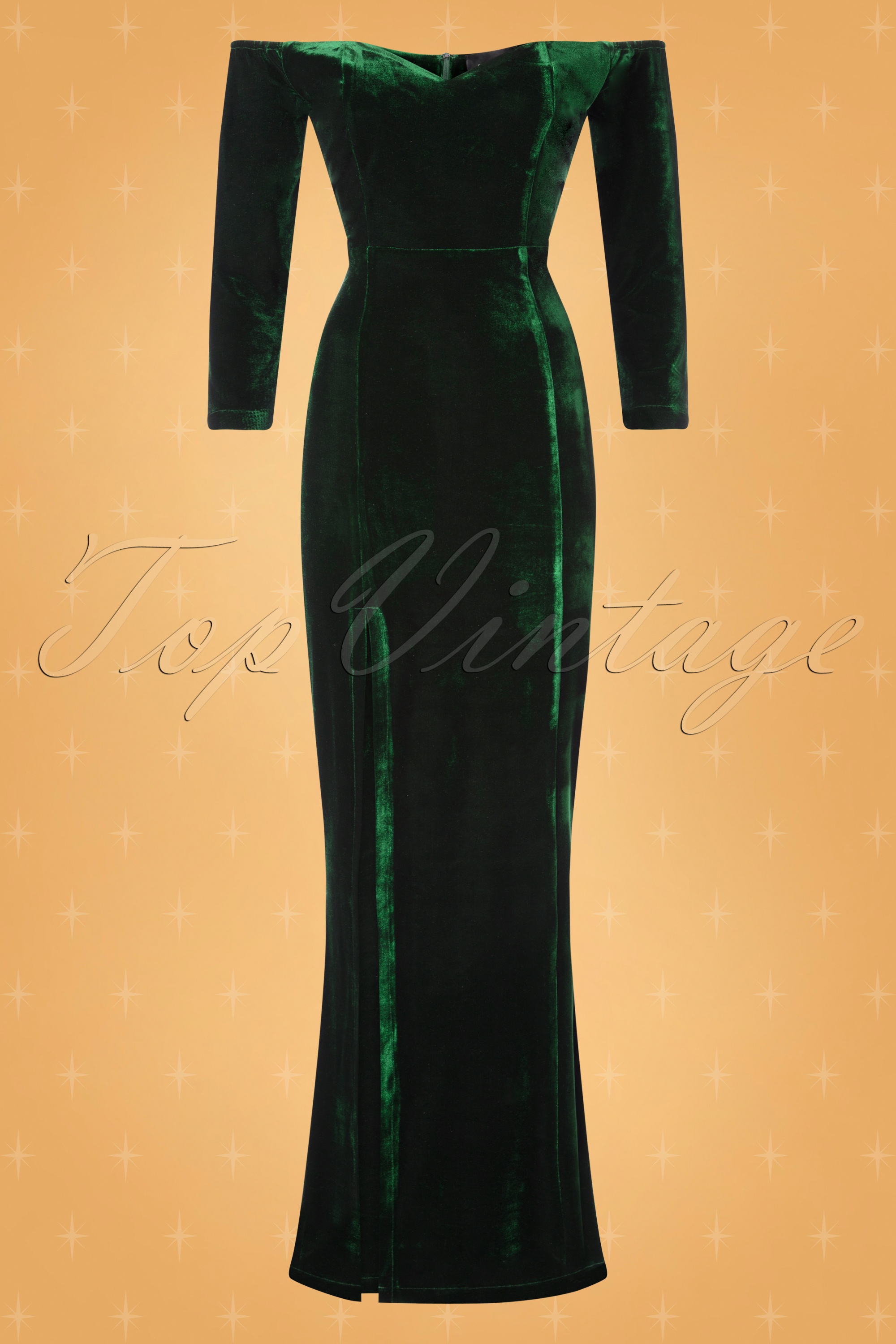 Collectif Topvintage 50s Anjelica Velvet Maxi Dress in Green Shop at Topvintage