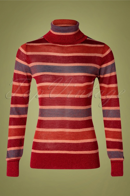 Bright and Beautiful - 60s Tova Striped Quirky Turtleneck Top in Red