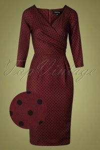 Timeless - 50s Katherine Polkadot Pencil Dress in Burgundy 2