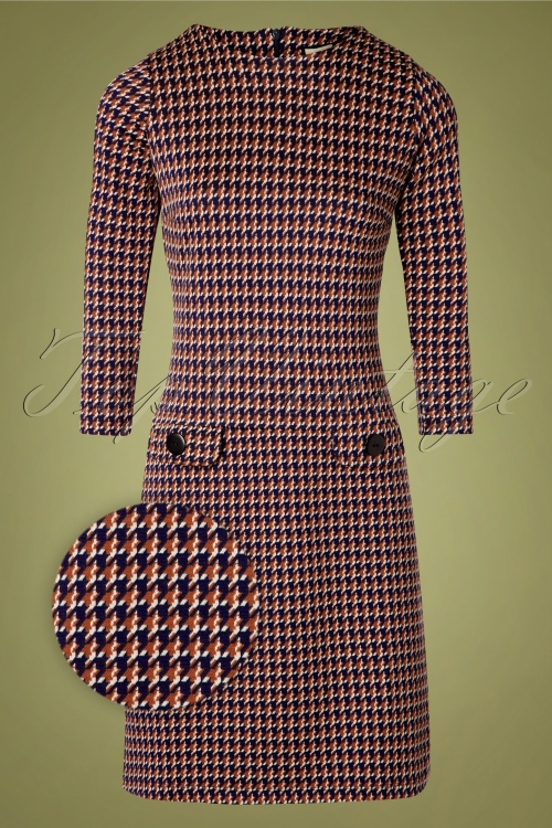 Mademoiselle YéYé - 60s Nine To Five Houndstooth Dress in Navy Rust Cream