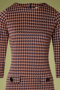 Mademoiselle YéYé - 60s Nine To Five Houndstooth Dress in Navy Rust Cream 2