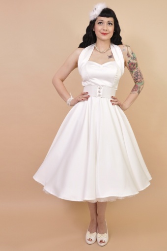 white 50s swing dress
