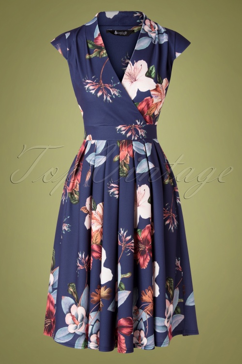 Lady V by Lady Vintage - 50s Eva Lindy Hoppers Swing Dress in Navy