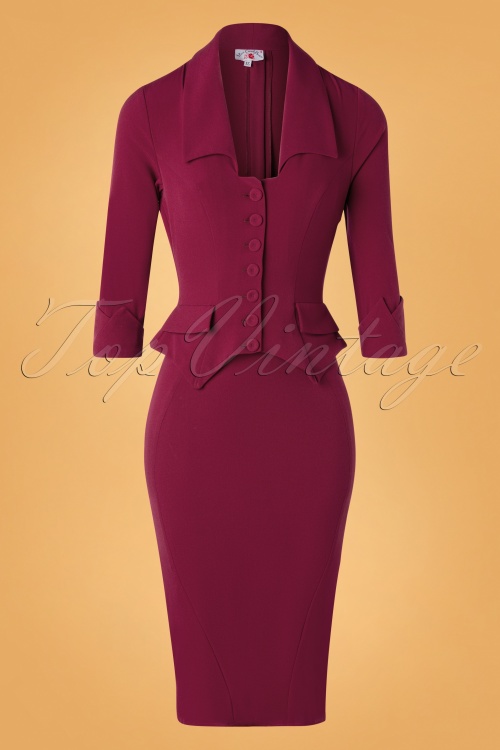 Miss Candyfloss - TopVintage exclusive ~ Davina Kat Bombshell Wiggle Dress Années 50 en Rouge  Framboise 