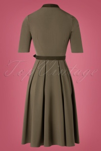 Miss Candyfloss - 40s Judith Houndstooth Swing Dress in Khaki Green 5