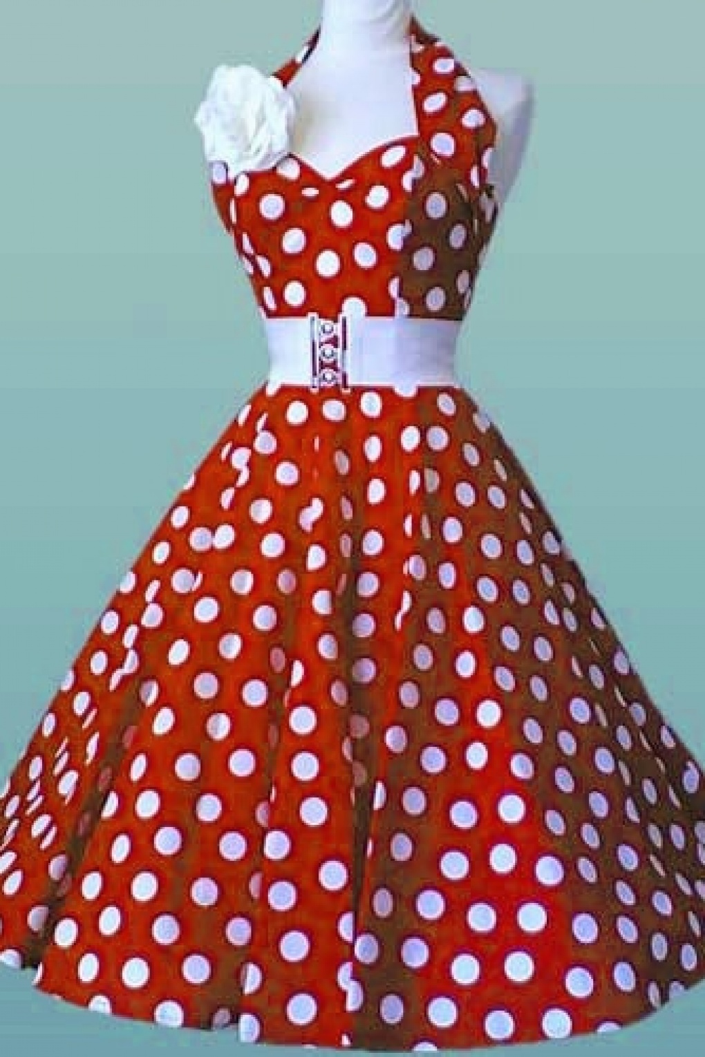50s Retro Hatlerneck Polka Dots Red White Dress