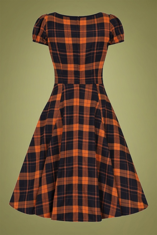 Collectif Clothing - 50s Mimi Pumpkin Check Doll Dress in Black and Orange 5