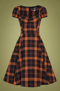 Collectif Clothing - Mimi Pumpkin Check Doll-jurk in zwart en oranje 2