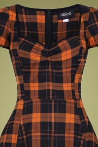 Collectif Clothing - Mimi Pumpkin Check Doll-jurk in zwart en oranje 3