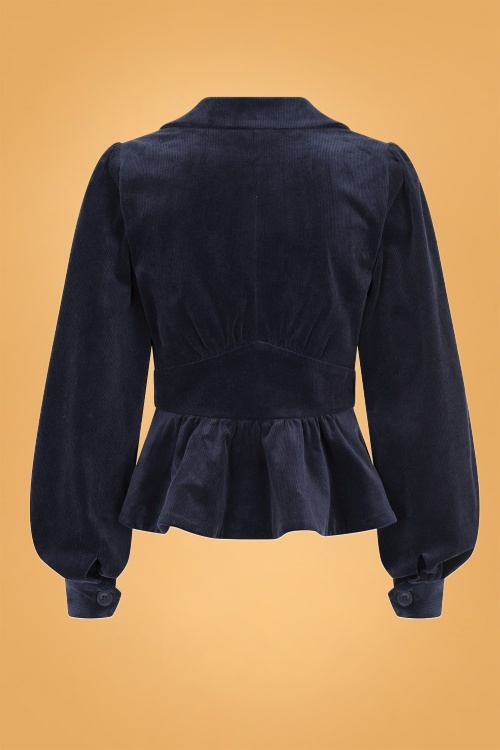 Collectif Clothing - Brianna Suit Jacket Années 70 en Velours Côtelé Bleu Marine 4
