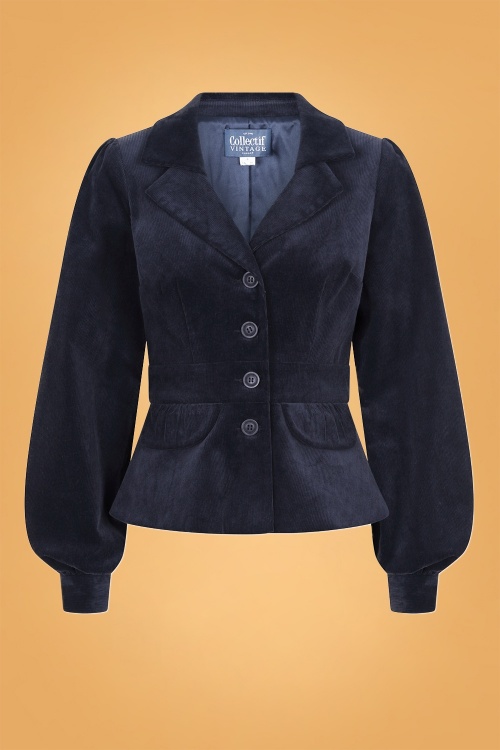 Collectif Clothing - Brianna Suit Jacket Années 70 en Velours Côtelé Bleu Marine 2