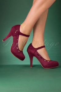 Bettie Page Shoes - 50s Yvette Suedine Mary Jane Pumps in Burgundy 4