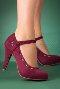 Bettie Page Shoes - 50s Yvette Suedine Mary Jane Pumps in Burgundy 2