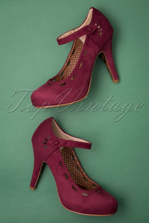 Bettie Page Shoes - Yvette Suedine Mary Jane Pumps Années 50 en Bordeaux