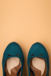 Bettie Page Shoes - Yvette Suedine Mary Jane Pumps Années 50 en Bleu 2