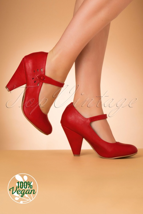 Bettie Page Shoes - Allie Mary Jane Pumps Années 50 en Rouge 3