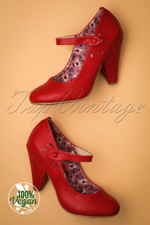 Bettie Page Shoes - Allie Mary Jane Pumps Années 50 en Rouge 4