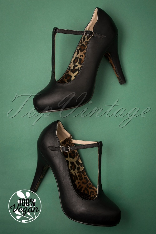 Bettie Page Shoes - Virginia T-Strap Pumps Années 50 en Noir 4