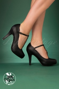 Bettie Page Shoes - Virginia T-Strap Pumps Années 50 en Noir 3