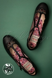 Bettie Page Shoes - Maila T-Strap Flats Années 50 en Noir