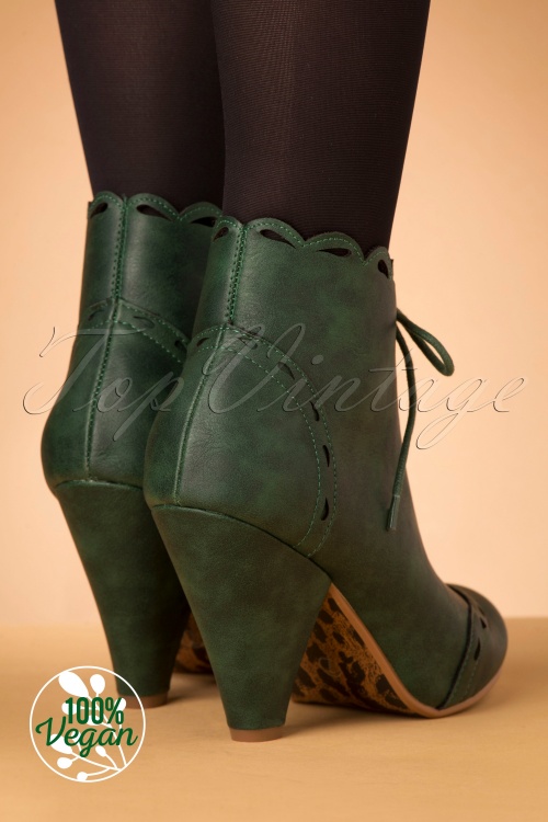 Bettie Page Shoes - 50s Eddie Lace Up Booties in Green 5