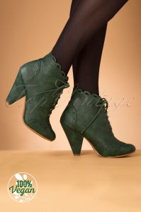 Bettie Page Shoes - 50s Eddie Lace Up Booties in Green 3