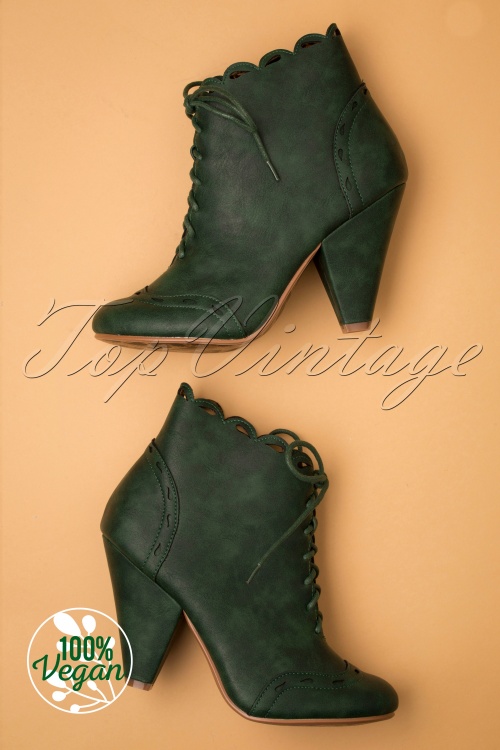Bettie Page Shoes - 50s Eddie Lace Up Booties in Green 4