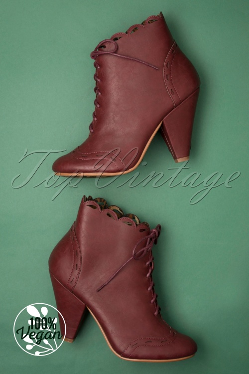 Bettie Page Shoes - Eddie Lace Up Booties Années 50 en Bordeaux