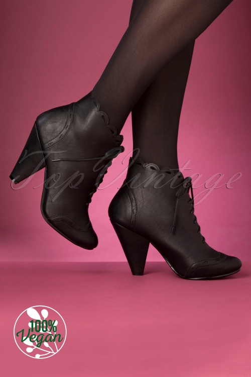 Bettie Page Shoes - Eddie Lace Up Booties Années 50 en Noir 3