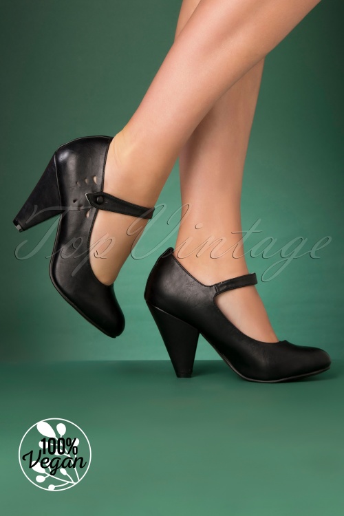 Bettie Page Shoes - Allie Mary Jane-pumps in zwart 3