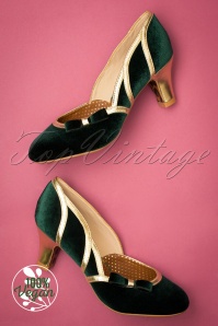 Bettie Page Shoes - 20s Camille Velvet Pumps in Green 4