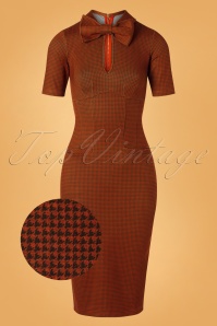 Tatyana - 50s Audrey Bow Pencil Dress in Orange Cinnamon 2