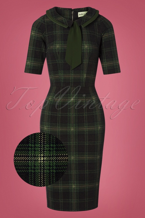 Tatyana - 50s Catherine Plaid Pencil Dress in Green 2