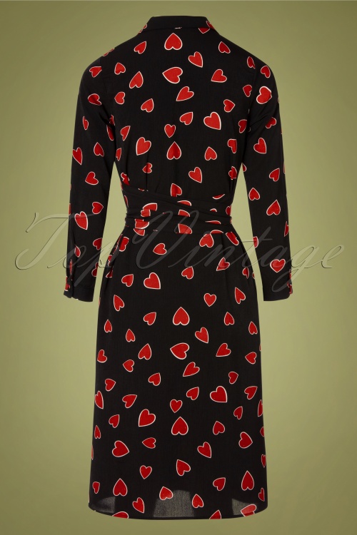 Compania Fantastica - 60s Helena Hearts Shirt Dress in Black 5