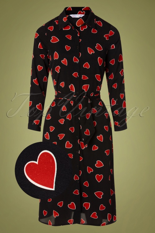 Compania Fantastica - 60s Helena Hearts Shirt Dress in Black