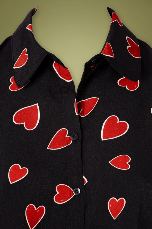 Compania Fantastica - 60s Helena Hearts Shirt Dress in Black 4