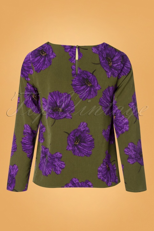 Compania Fantastica - 70s Venia Floral Blouse in Green and Purple 2