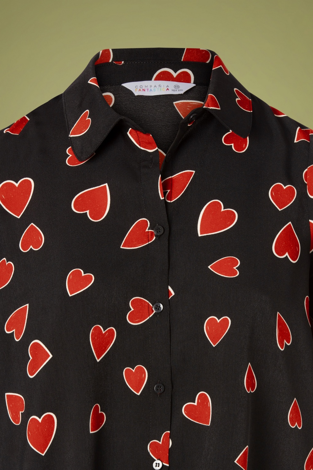 60s Camisa Hearts Blouse in Black