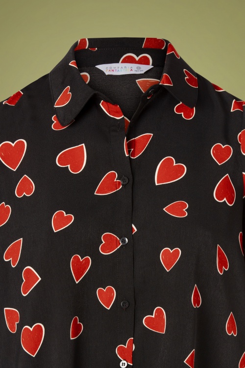 Compania Fantastica - Camisa Hearts Blouse Années 60 en Noir 3
