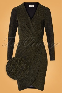 Sugarhill Brighton - 50s Kelli Sparkle Wrap Dress in Black and Gold 2