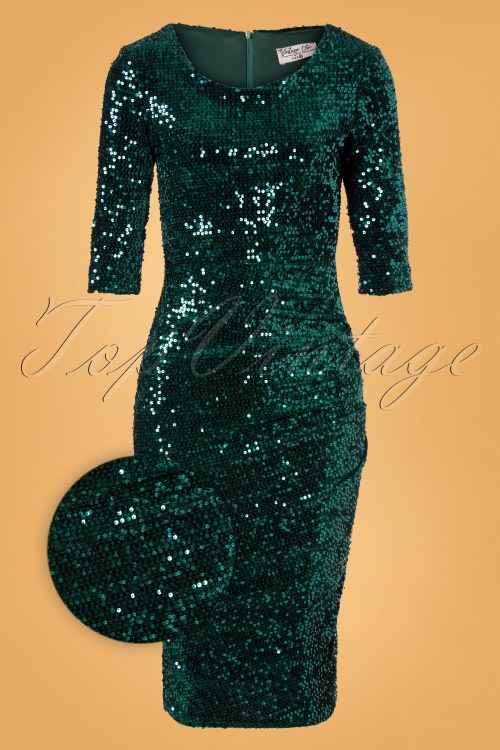 Vintage Chic for Topvintage - 50s Ariël Sequin Pencil Dress in Sea Green Velvet