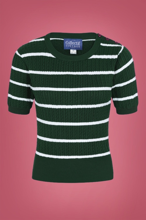 Collectif Clothing - 40s Lynn Striped Jumper in Green