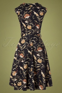 Lady V by Lady Vintage - 50s Florence Bird Floral Dress in Black 4