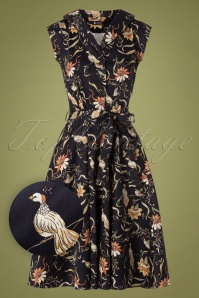 Lady V by Lady Vintage - Florence Bird Floral Dress Années 50 en Noir
