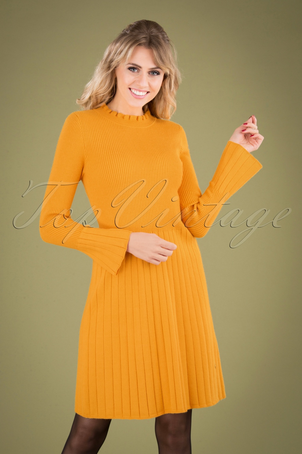 60s Kylie Knitted Dress in Mustard