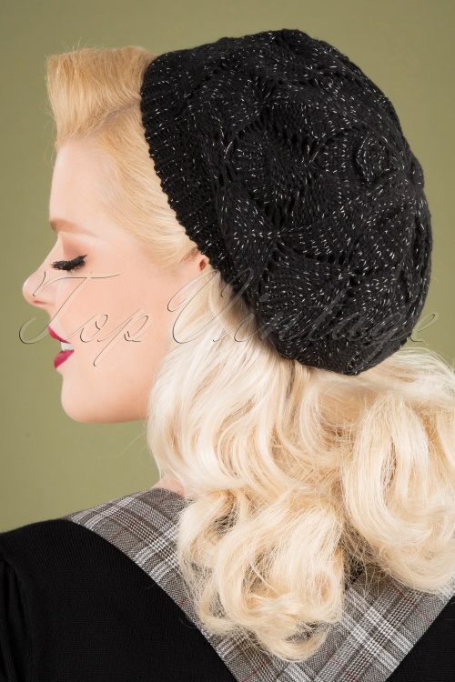 Alice - 50s Betty Glitter Beret in Black