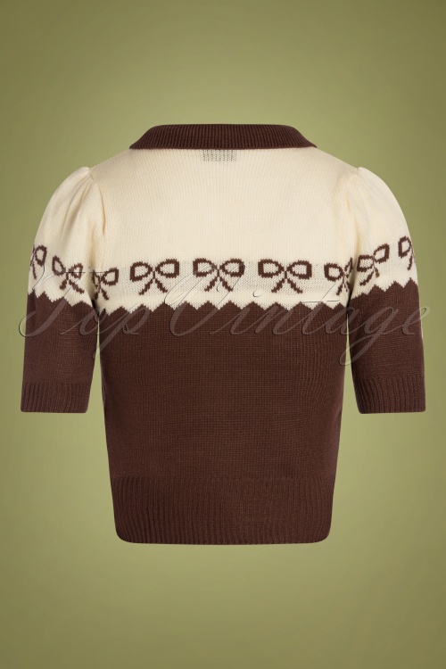 SugarShock - 40s Berit Bow Jumper in Brown and Cream 2
