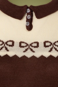 SugarShock - 40s Berit Bow Jumper in Brown and Cream 3